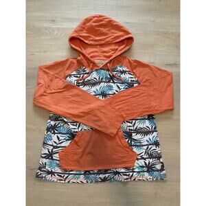 Free Planet Hoodie Front Pocket Pullover Orange Leaf Print Size Large